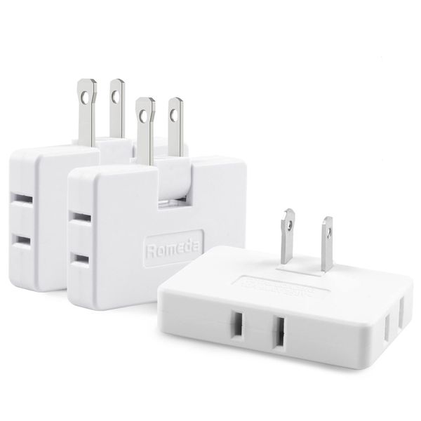 3 Pack AC Flat Wall Outlet Extender Flat Plug Adapter Outlet, Fold-Able 3 Way Wall Adapter Mani Plug for Home and Travel (White)