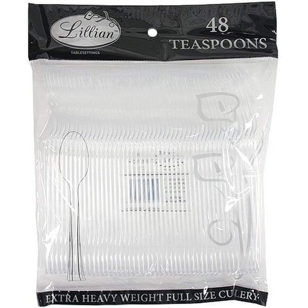 Clear Premium Plastic Teaspoons (Pack of 48) - 100% Food-Grade Material, Easy Cleanup & Reusable - Perfect for Parties & Events