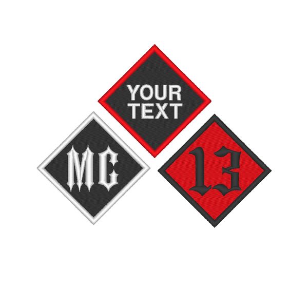 Custom Embroidery Name Tag Diamond MC 13 Motorcycle Biker Patch 3" X 3"