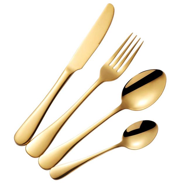 dongbo Cutlery Set, Knife, Fork and Spoon, 4-piece Set, Stainless Steel, Gold, Simple, Stylish, Western Tableware, Easy to Wash, Dishwasher Safe, For Home, Weddings, Banquets, Parties, Guests