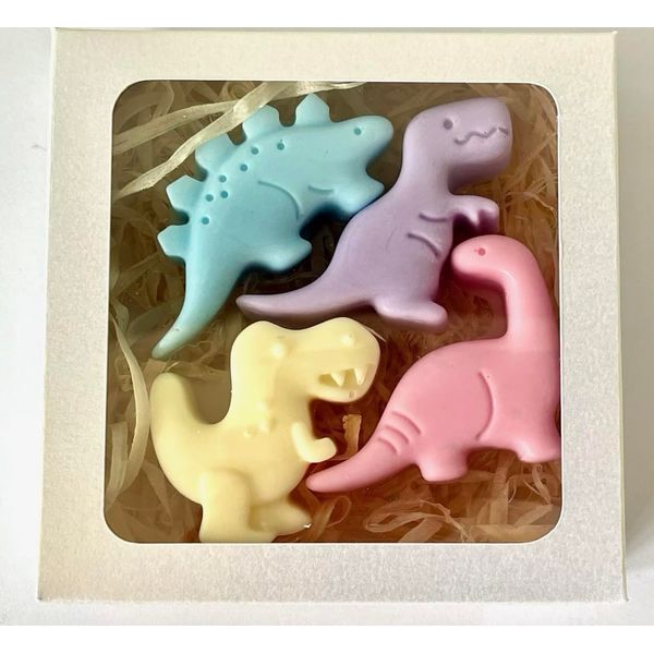 4 DINOSAUR SOAPS, SHERBET LEMON, CHILDRENS SOAP GIFT BOX SET