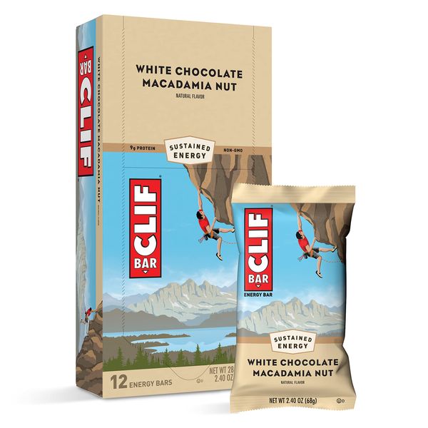 CLIF BARS - Energy Bars - White Chocolate Macadamia Nut Flavor - Made with Organic Oats - Plant Based Food - Vegetarian - Kosher (2.4 Ounce Protein Bars, 12 Count) Packaging May Vary