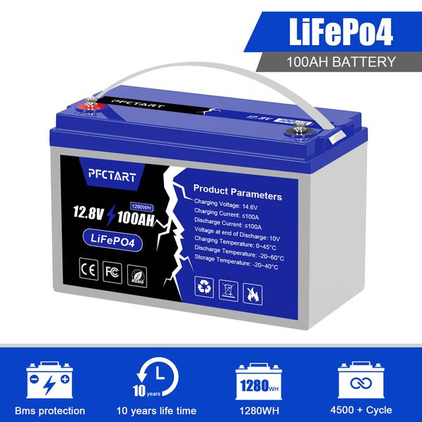 12.8V 100Ah LiFePO4 BMS Cycle Lithium Battery for Marine EV RV Solar Golf Cart