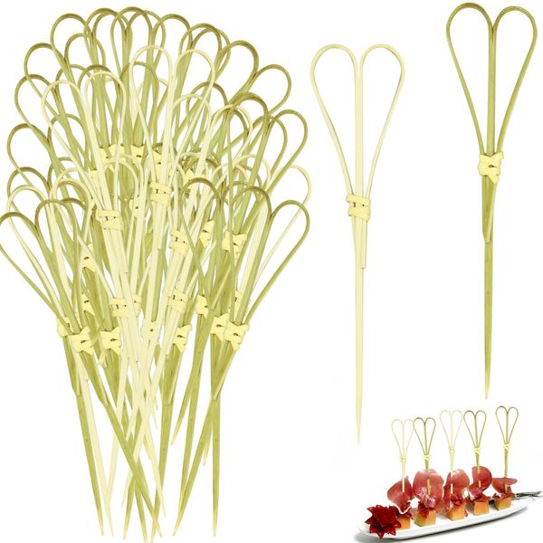 100PCS Bamboo Cocktail Picks, Bamboo Skewers for Appetizers, Cocktail Toothpicks Bamboo Picks, Handmade Lap Bamboo Toothpicks Cocktail Skewers, Heart Shape Sandwich Food Picks Sticks (4.7 Inch)