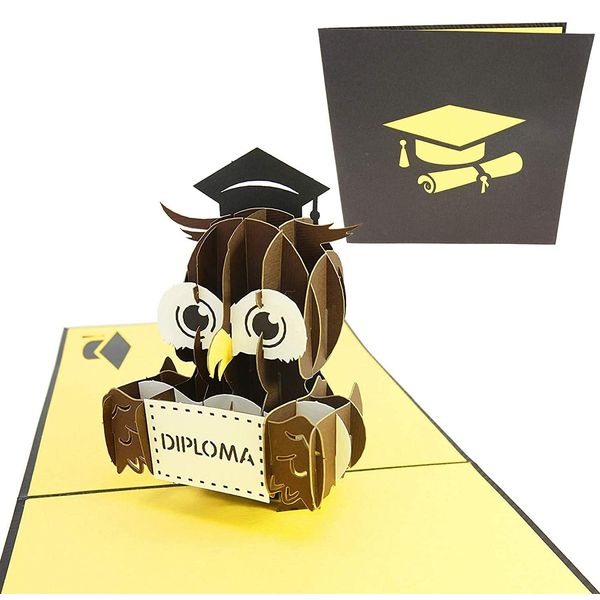 PopLife Graduation Diploma Owl 3D Pop Up Card, 3D Card - Gift for Graduating Students