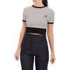Queen Kerosin Women's Cropped Pullover with Stripes, Crew Neck, Short Sleeve, Crew Neck Jumper, Slim Fit, Striped Ribbed Cuffs, cream
