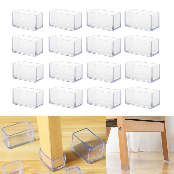 16Pcs Rectangle 30x40mm Silicone Chair Leg Floor Protectors, Chair Leg Cap, Furniture Foot Protectors, Free Moving Table Leg Covers, Stool Leg caps to Prevent Hardwood Floor Scratches and Reduce Noise