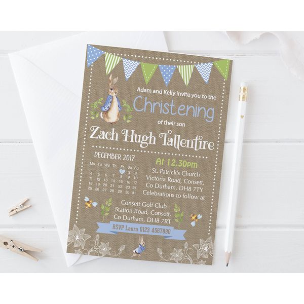 10 Personalised Peter Rabbit Christening Baptism Naming Day Invites Invitations