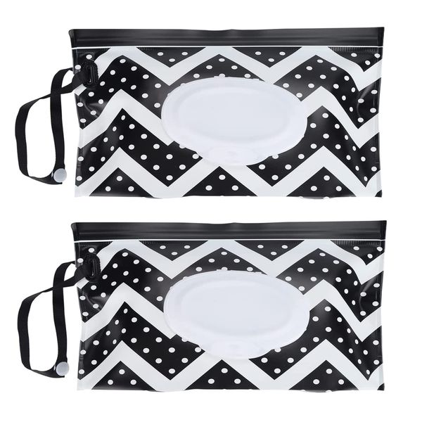 2 pcs Baby Wipes Dispenser Wet Wipes Bag for Babies, Wet Wipe Box, Reusable Wet Wipe Bag, Wet Wipes Container for On The Go, Home, Office (Black)