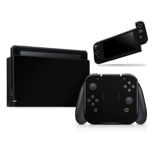 Design Skinz Solid State Black - Skin Decal Protective Scratch-Resistant Removable Vinyl Wrap Kit Compatible with The Nintendo Switch Console & JoyCons Bundle