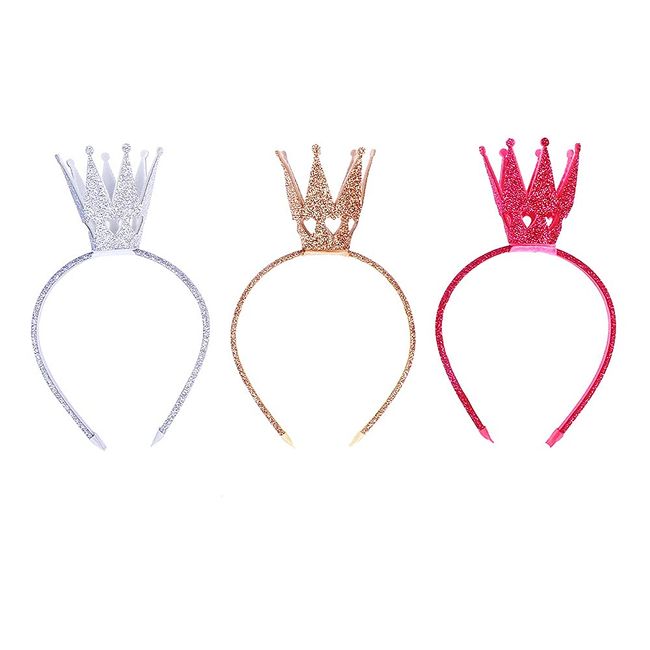 Krone Stirnband Prinzessin Krone Haarreif Glitter Haarschleife Baby Geburtstag Party Tiara 3 Stück