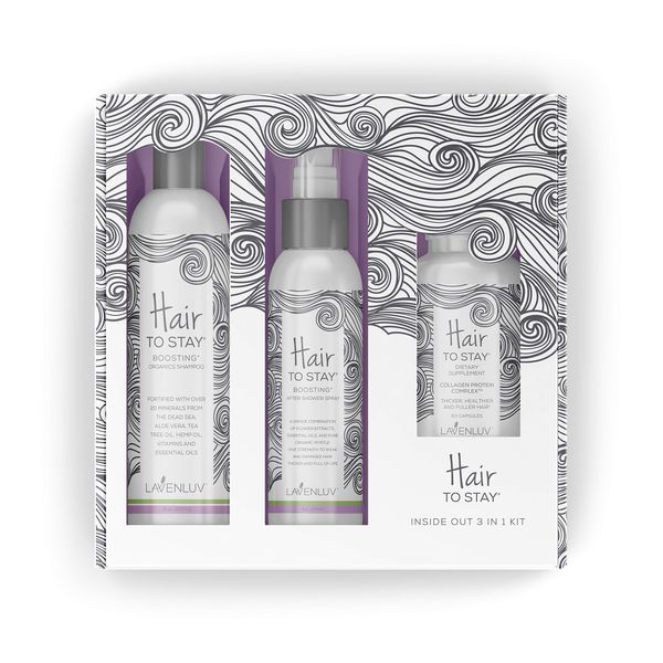Lavenluv Hair to Stay Hair Care Set - 3 Piece Kit Including Organic Shampoo with Essential Oils, Vitamin Supplements, and After Shower Spray - Promote Healthy Growth, Repair and Strengthen Roots