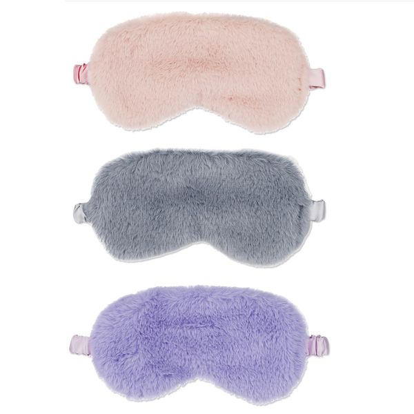 Sleeping blindfolds for Women, 3PCS Blackout Sleep Eye Blindfold, Soft Night Blindfold, Fluffy Eye Covers with Travel Pouch, Sleep Blindfold for Women Kids(Pink/Purple/Grey)