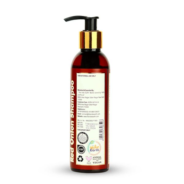 The Indie Earth Red Onion Shampoo with Caffeine Curry Leaf and Indian Alkanet Root Controlling Hair Fall Splitends Promotes Healthy Hair Growth - 200ml Best Onion Shampoo