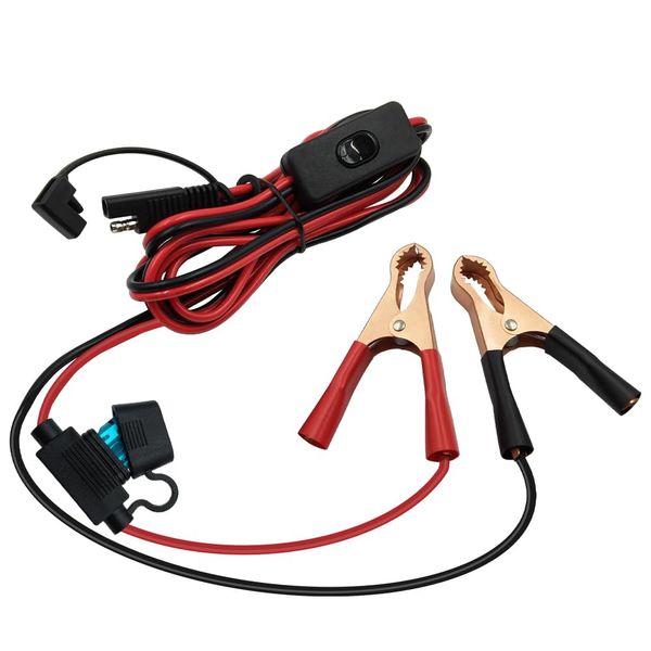 HayEastdor 8.2FT/2.5M SAE to Alligator Clips Wire Harness with 12V Switch 16AWG 2Pin SAE to Battery Clamp Cable Quick Disconnect Extension Cord with 15A Fuse Box