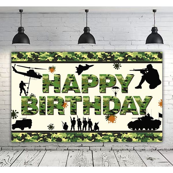 6 X 3.6ft Camouflage Happy Birthday Banner Camouflage Birthday Party Backdrop Army Solider Military Camo Birthday Party Decoration Children Adults Army Military Themed Bday Decoration