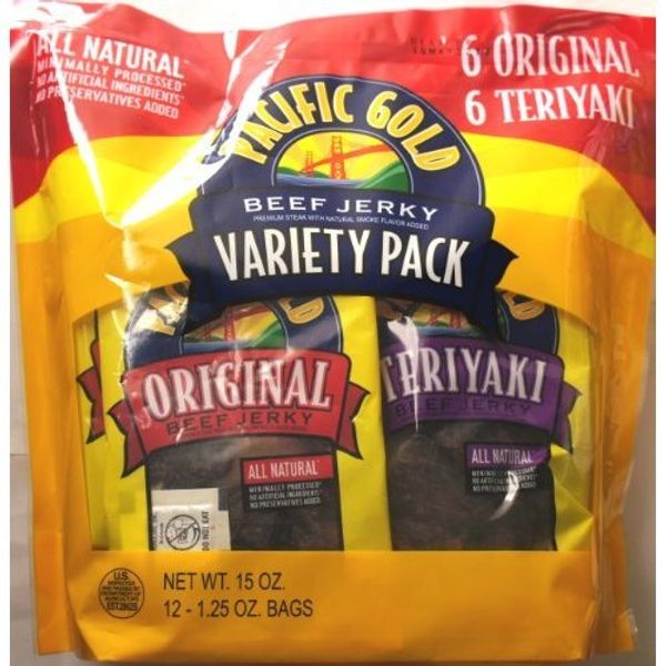 COS-SL 12 Variety Pack Pacific Gold Beef Jerky Premium Streak All Natural of 1.25 Bag