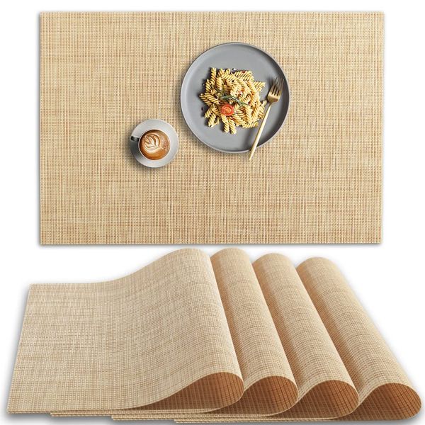 homEdge PVC Placemat, 4 PCS of Non-Slip Heat Resistant Place Mats, Washable Vinyl Placemats, Set of 4 –Beige