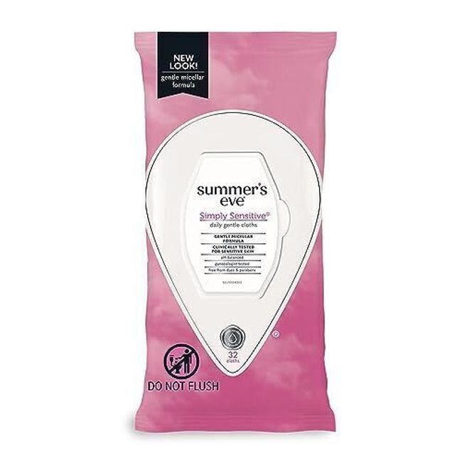 Summer's Eve Simply Sensitive Daily Gentle Feminine Wipes, Removes Odor, pH