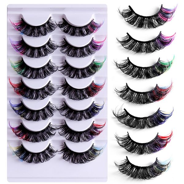 FEITA Colored Lashes 20mm Strip False Eyelashes with Color Fluffy 8D Thick Volume Eyelash Curly Rainbow Fake Eye Lashes 7 Pairs Multi Pack