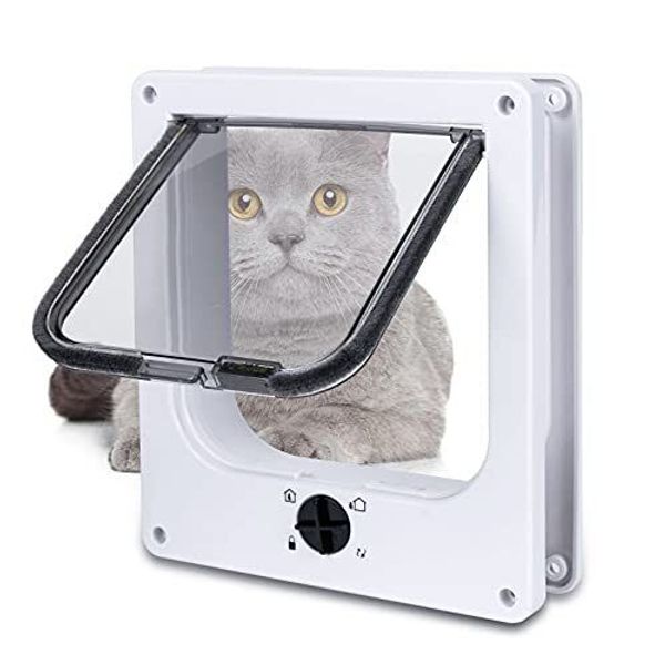 Pet Door for Cats and Dogs with 4-Way Locking for Indoor Outdoor Doors, Large