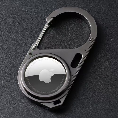 Compatible with Apple AirTag Metal Secure Holder with Carabiner,Snap Hook Lock Anti-Lost Hard Protective Case for Air Tag. (Single Black)