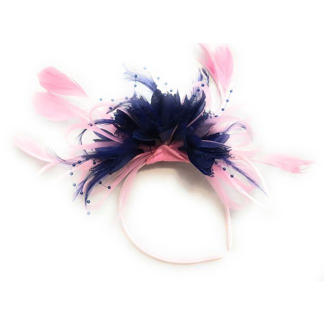 Baby Pink and Navy Blue Feather Hair Fascinator Headband Wedding and Royal Ascot Races Ladies