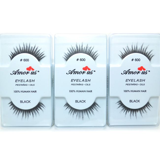 3 Pairs AmorUs 100% Human Hair False Eyelashes #600 compare Red Cherry Long + Free Earring