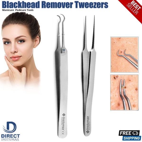 Blackhead Remover Tweezers Acne Pimple Blemish Extractor Curved Needle Clip Tool