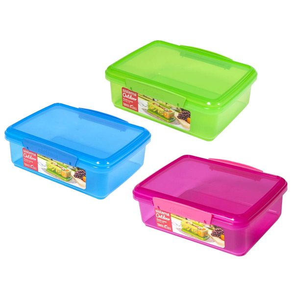 Sistema Lunch Box, 2 L - Pack of 3 - Assorted Colours