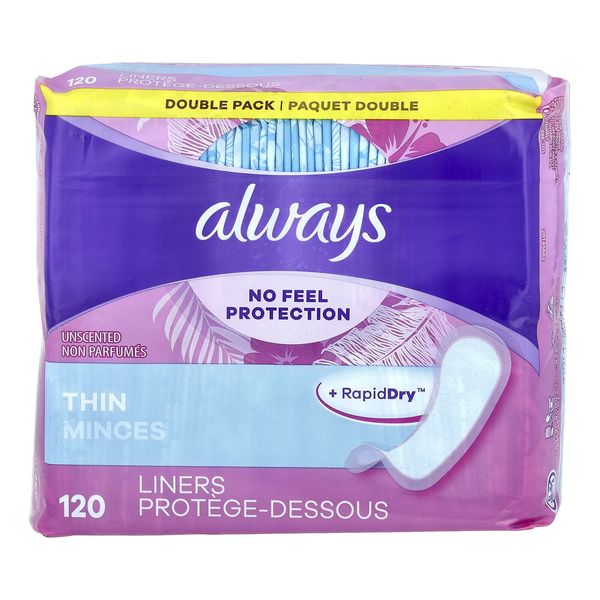 Thin Daily Liners, Unscented , 120 Liners