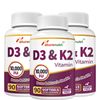 3 Packs-10,000IU D3 + 200mcg K2 (MK-7) Supplement - Enhanced Absorption Formula