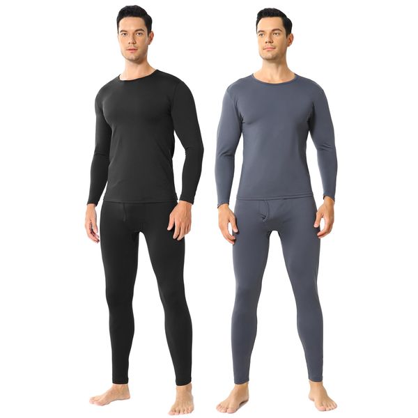 ViCherub Thermal Underwear for Men Fleece Lined Long Johns Ultra Soft Thermals Top and Bottom Warm Base Layer Mens Set of 2 Black & Charcoal M