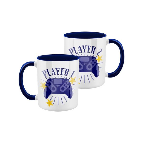 Grindstore Player 1 & Player 2 Blue Inner 2-Tone Mug Set White