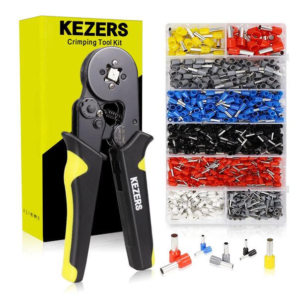 KEZERS KP175A Precision Crimping Pliers Set, 1,250 PCS, Ferrule Crimping Tool, Square, 0.25-10 mm², Ratcheting Type, Compact, Crimping Pliers for Electricians, Crimping Pliers for Electricians, Crimping Tool Set, Ferrule Terminal Set, Crimping Terminal In