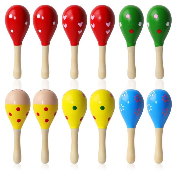 ATSGJLZN 12 Stück Maracas,Holzrassel Baby, Kleine Mini Rasseln Für Karneval Kindergeburtstag Musikalischen Spaß Partys