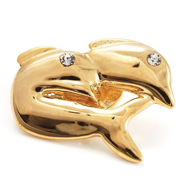 Avalaya Tiny Gold Tone Crystal Dolphin Pin Brooch