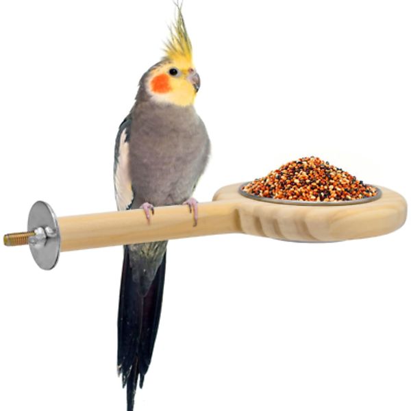 KATUMO Bird Perch Bird Feeding Cup Parrot Wood Perch Stand Toy Bird Cage Accesso