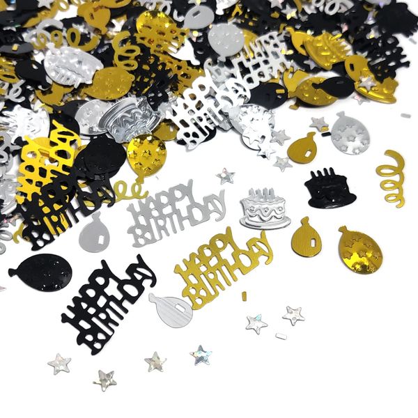 Black & Gold Happy Birthday Confetti Party Decorations Table Décor Foil Metallic Glitz Table Scatter Sprinkles Cards Sprinkles Women Gifts 15g Y3SRZX