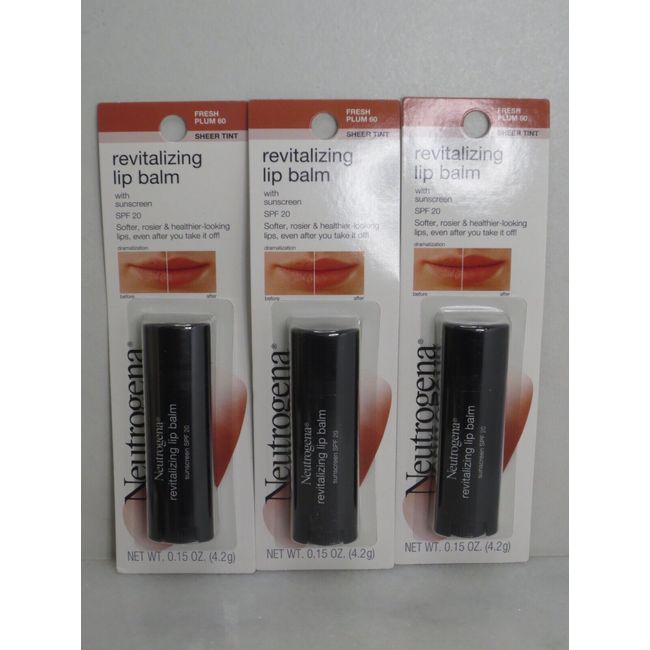 NEUTROGENA REVITALIZING LIP BALM  SPF 20 FRESH PLUM 60 0.15 OZ  LOT OF 3