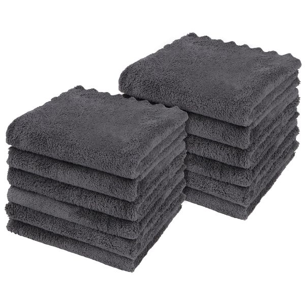 Orighty Ultra Soft Washcloths 12 Pack, Premium Microfiber Towel Sets 12 x 12 inches, Absorbent and Quick Drying Coral Velvet Washcloth, Multi-Purpose Wash Cloths for Bathroom, Hotel, and Gym (Grey)