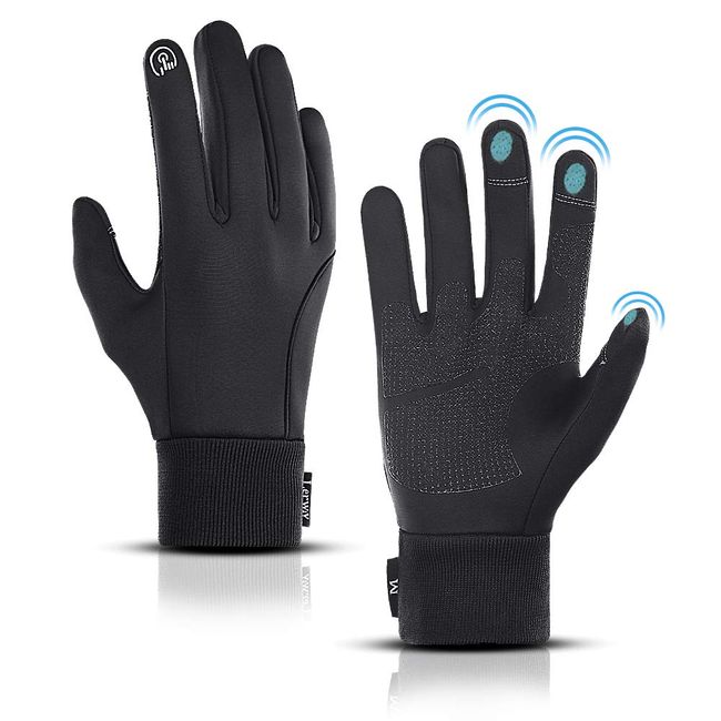 LERWAY Winter Warm Gloves, Thermal Black Warm Gloves for Men Women Waterproof Touchscreen Non-Slip Gloves for Driving, Cycling(L)