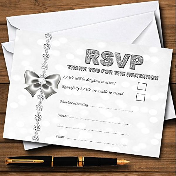 White Bokeh & Silver Glitter Look Personalised RSVP Cards