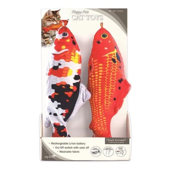 Zip Kitty 11" Floppy Fish Cat Toys. Interactive Automatic Flopping Fish Cat Kicker Toys for Cats Puppy Small Dog. Pack of 2