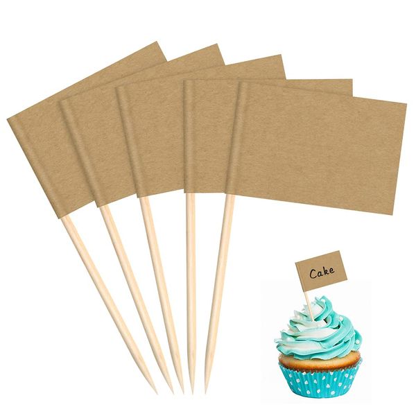 100PCS Blank Toothpick Flags Kraft Paper Food Labels (3.5 * 2.5cm) Fruit Picks for Party Food, Cheese Plate & Cupcake Toppers, Cheese Label, Baby Shower Names, Fruit Salad Cocktail Sticks(Kraft Paper)