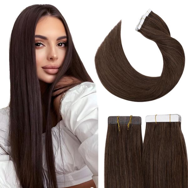 Elailite Tape Extensions Haarverlängerung - Invisible Tape Extensions Echthaar - Remy Real Human Hair - 20PCS Tape in Extensions - glatt - 60cm 30g #04 Mittles Braun