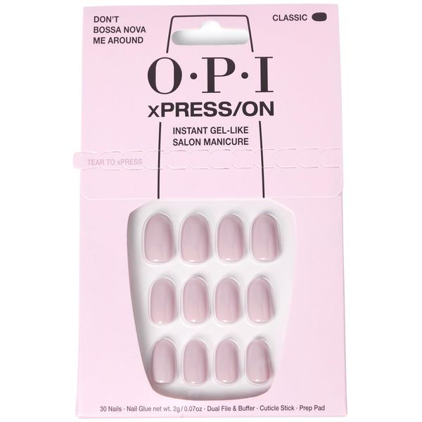 OPI xPRESS/ON Press On Nails, Up to 14 Days of Wear, Gel-Like Salon Manicure, Vegan, Sustainable Packaging, With Nail Glue, Short and Long Iconic Shades, Don’t Bossa Nova Me Around Nude Nail Polish