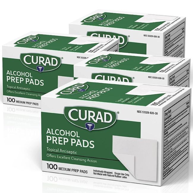 Curad Alcohol Prep Pads Swabs Wipes - 4Box 400 Counts Isopropyl Wipes Thick Pad.