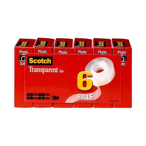 Scotch Transparent Tape, 3/4 in x 1296 in, 6 Boxes (600-6PK)