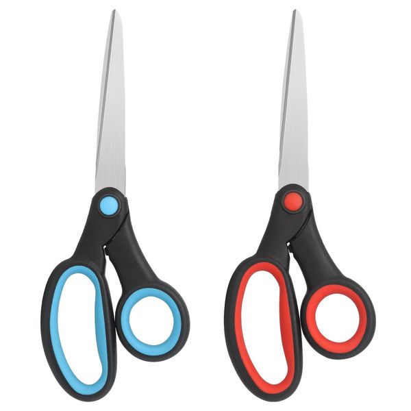 Vutyvve Left-Handed Scissors, 2 Pieces 8-Inch Stainless Steel Scissors Set with Soft Grip for Home, School, Office, Sewing Fabrics, Red/Blue